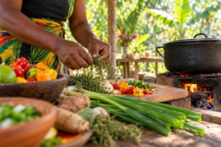 Cook a little Jamaica. — Jamaican food editorial illustration