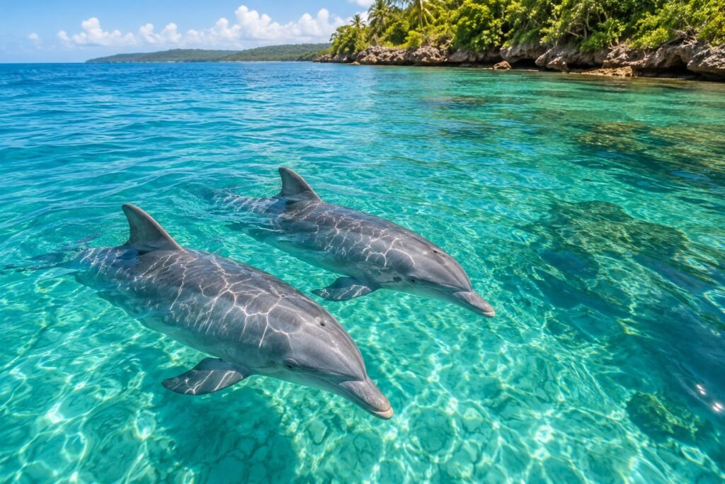 Dolphin Royal Swim & Dunn’s River Falls Experience from Negril — editorial illustration